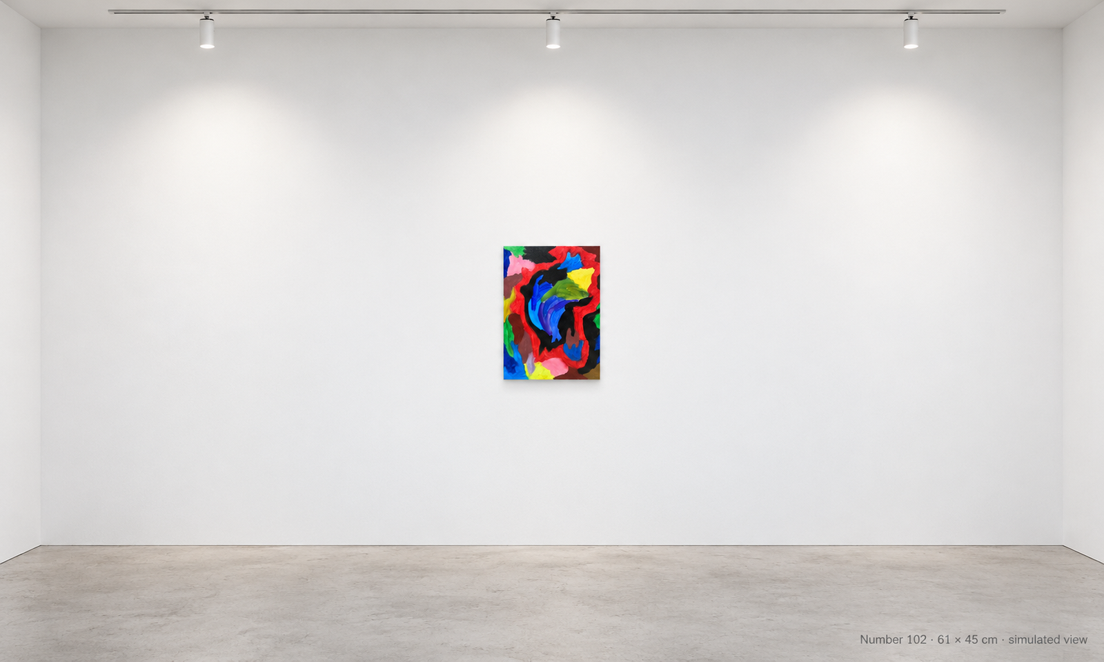 Number 102 by Peter Gregory Morris displayed in a simulated modern gallery at approximate scale